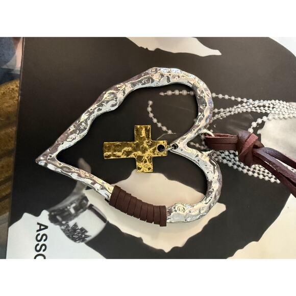 Boho Hippie Christian Heart Cross Adjustable Slip Knot Leather Necklace - Picture 4 of 5